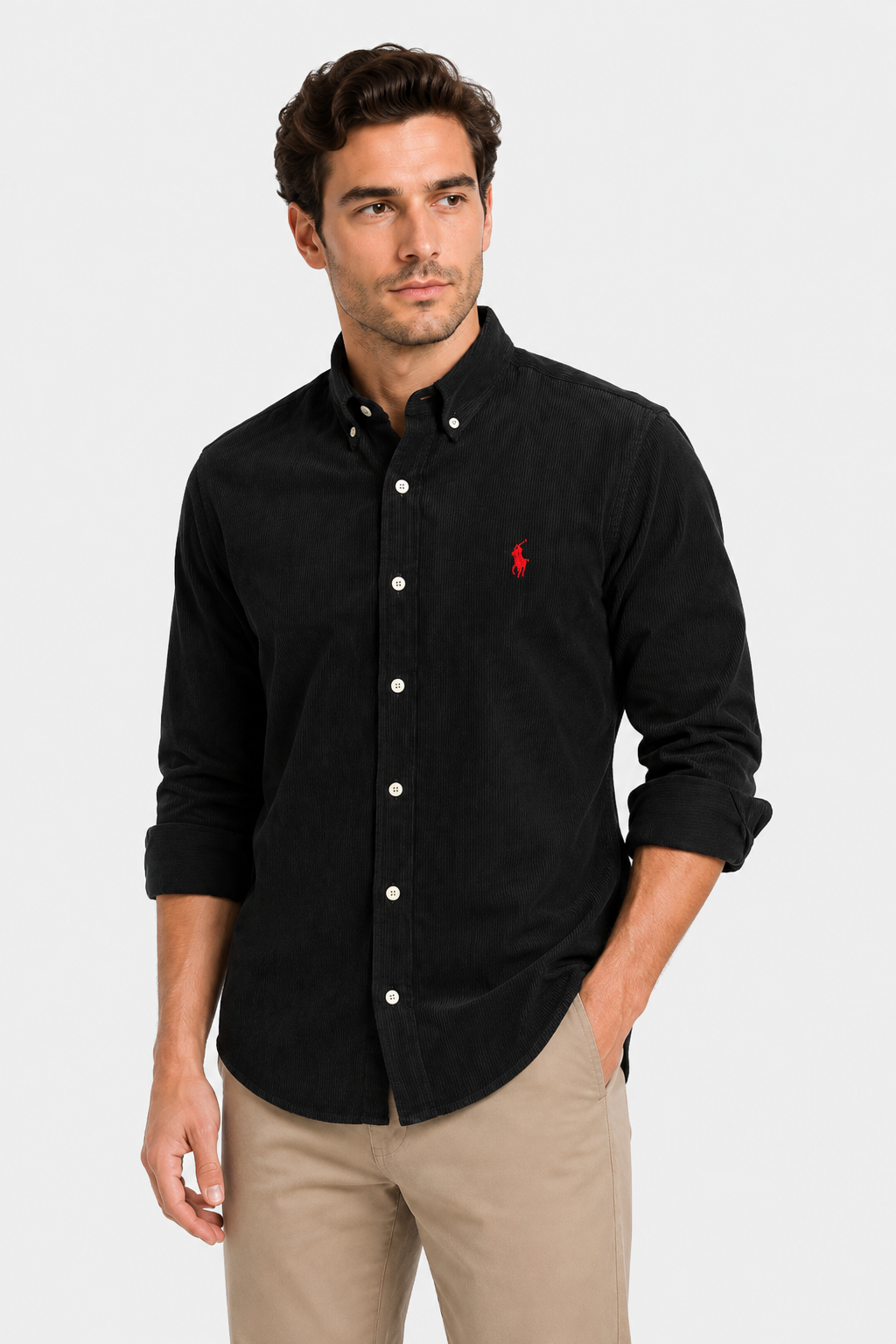 “Slim Fit Black Cotton Shirt for Men”-Polo