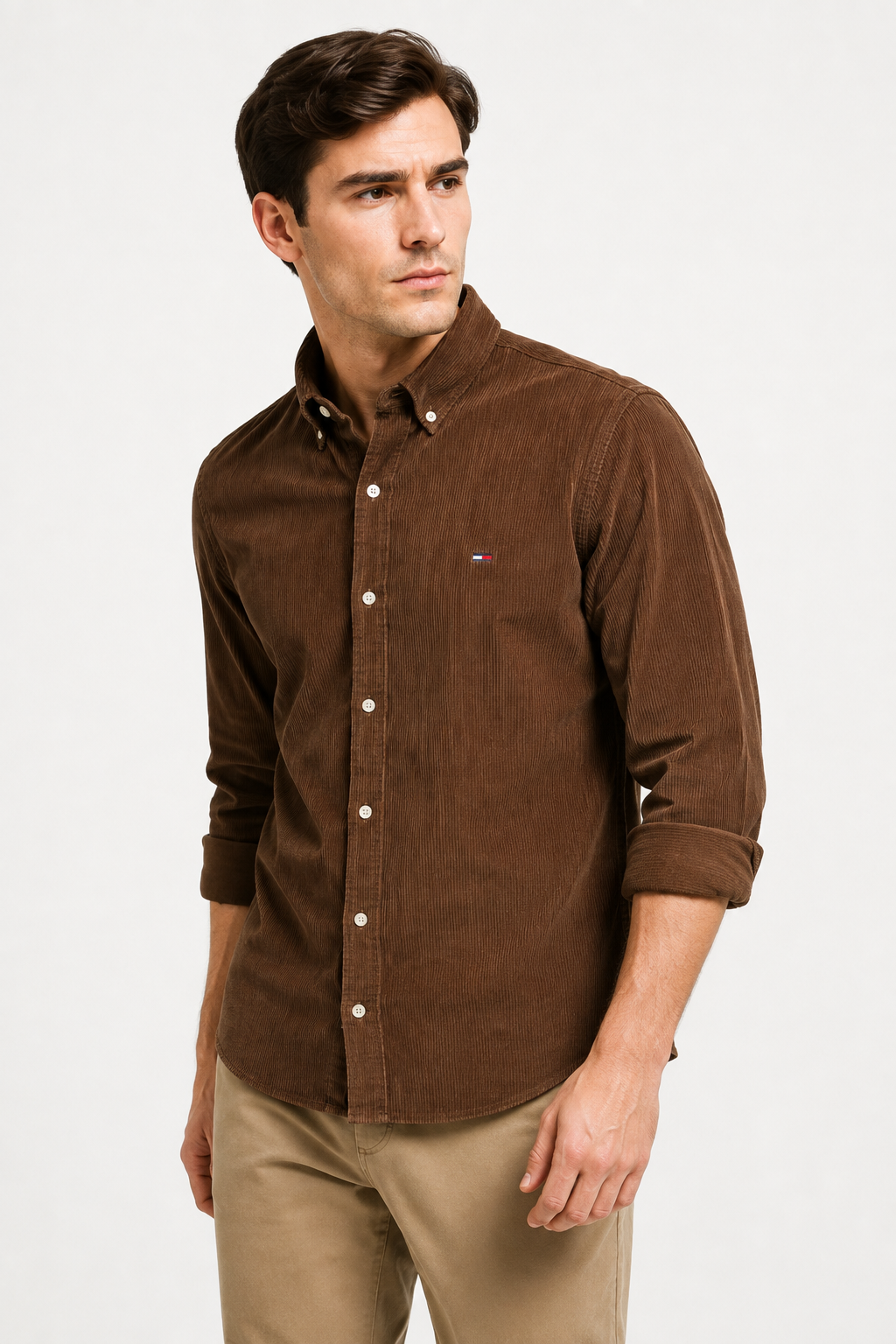 “Slim Fit Brown Cotton Shirt for Men”-Tommy