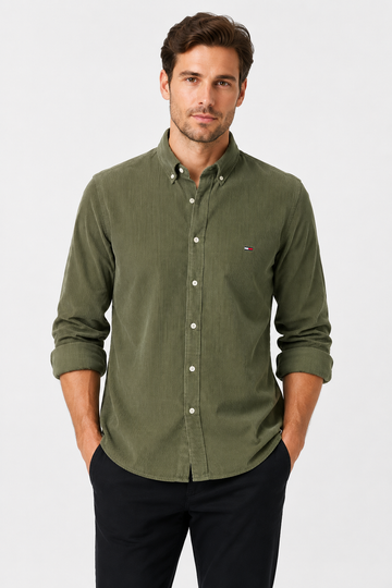 “Slim Fit Olive Cotton Shirt for Men”-Tommy
