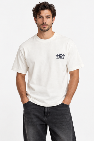 Men's Louis Vuitton LV Floral Embroidered Oversized White T-Shirt