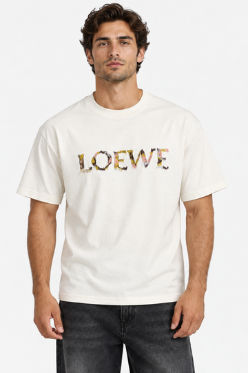 Men's LOEWE Graphic Embroidered Oversized White T-Shirt