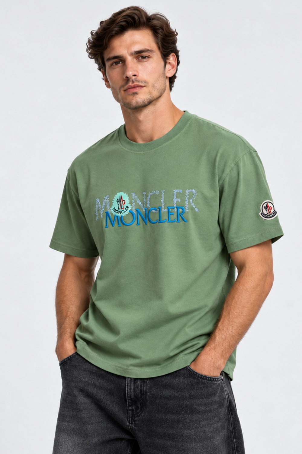 Men's Moncler Logo Graphic Oversized Mint T-Shirt