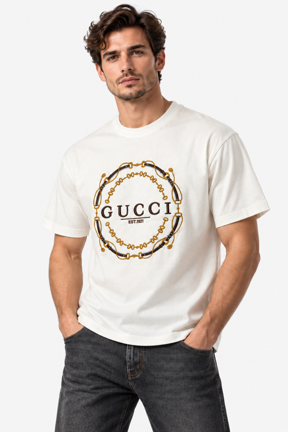 Men's Gucci Logo Graphic Print Oversized White T-Shirt