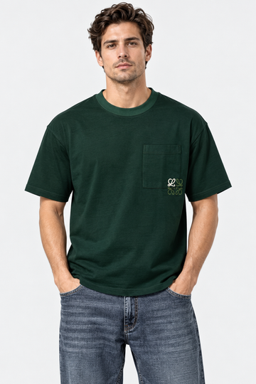 Men's Loewe Anagram Embroidered Pocket Oversized Olive T-Shirt