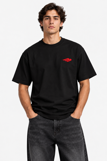 Men's Balenciaga Red Logo Oversized Black T-Shirt