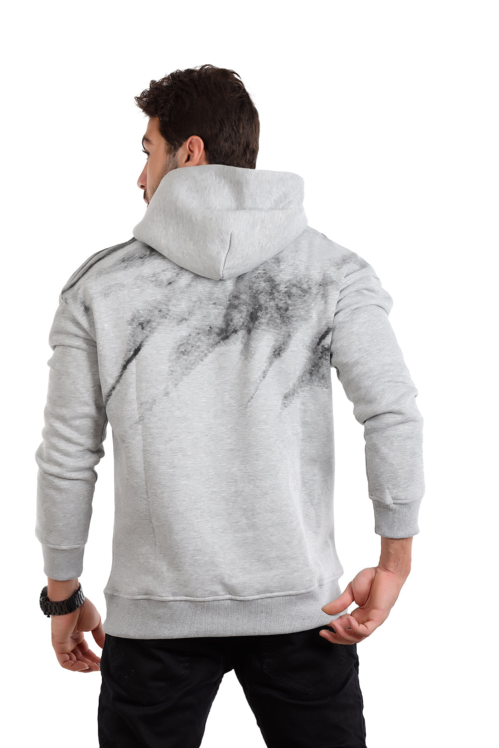 Front Printed Hoodie Grey With Touch Of White