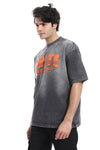 3D Pattern Stone Wash Slip On T-Shirt - Grey & Orange