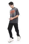 3D Pattern Stone Wash Slip On T-Shirt - Grey & Orange