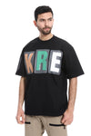 "KRE" Printed Pattern Round Neck T-Shirt - White