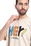 "Hey!" Printed Short Sleeves T-Shirt - Beige