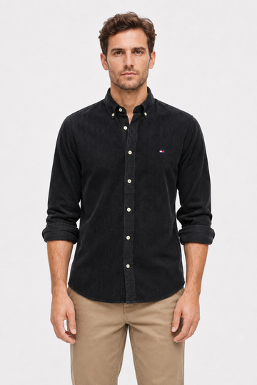 “Slim Fit Black Cotton Shirt for Men”-Tommy