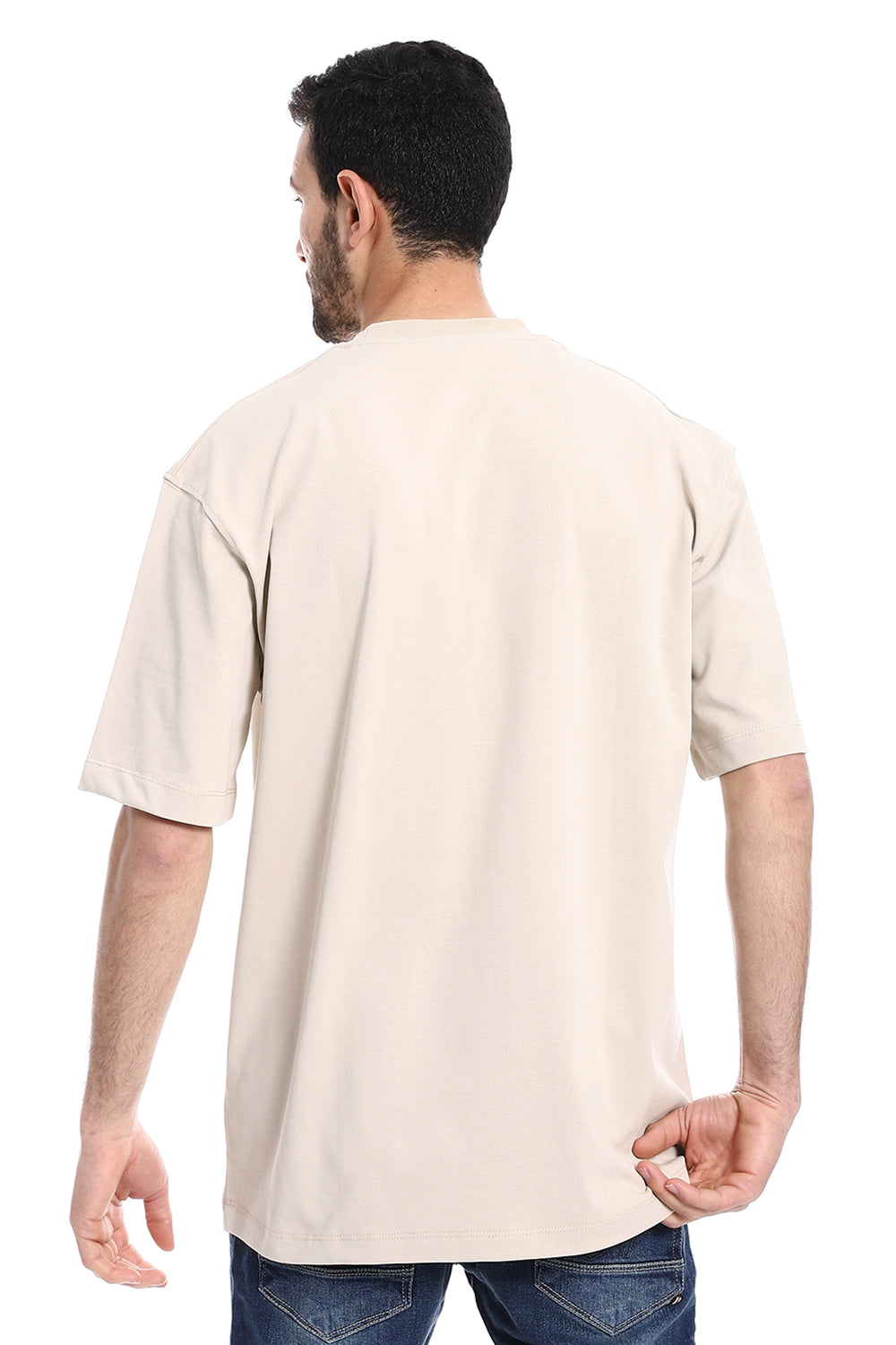Slip On Round Neck Back Printed T-Shirt – Beige
