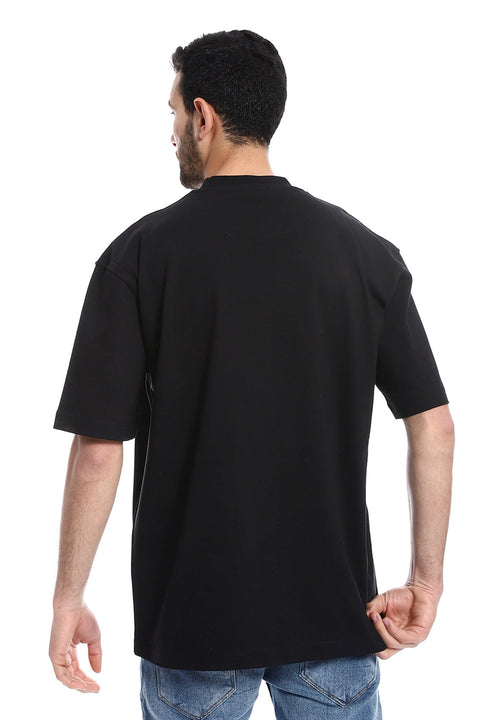 Slip On Round Neck Back Printed T-Shirt - Black