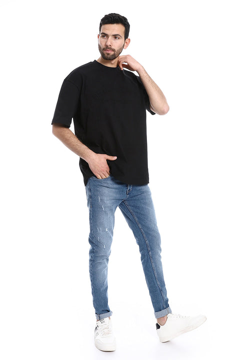 Prominent Pattern Short Sleeves Black T-Shirt