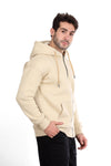 Basic Inner Fleece Zip Through Hoodie-Beige