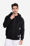 Basic Inner Fleece Zip Through Hoodie-Black