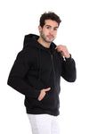 Basic Inner Fleece Zip Through Hoodie-Black