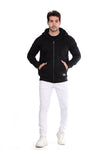 Basic Inner Fleece Zip Through Hoodie-Black