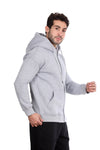 Basic Inner Fleece Zip Through Hoodie-Grey