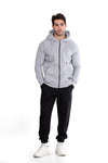 Basic Inner Fleece Zip Through Hoodie-Grey