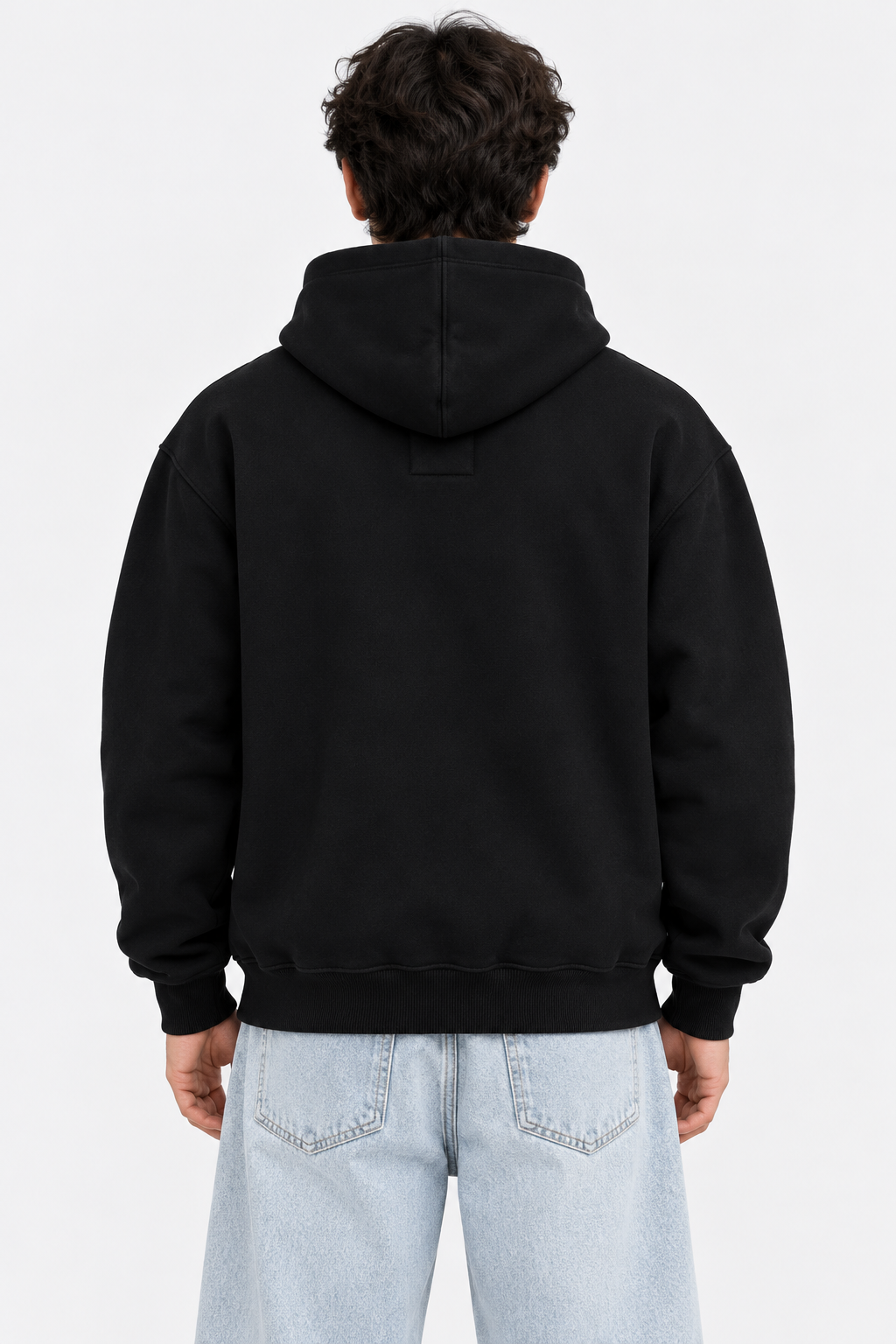 Men's Black Oversized Hoodie with Drawstring Hood and Kangaroo Pocket – Casual Winter Sweatshirt
