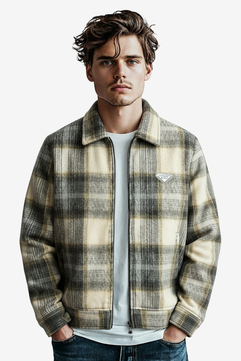 Men’s Plaid Wool Blend Zip Jacket