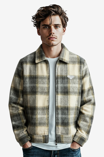 Men’s Plaid Wool Blend Zip Jacket