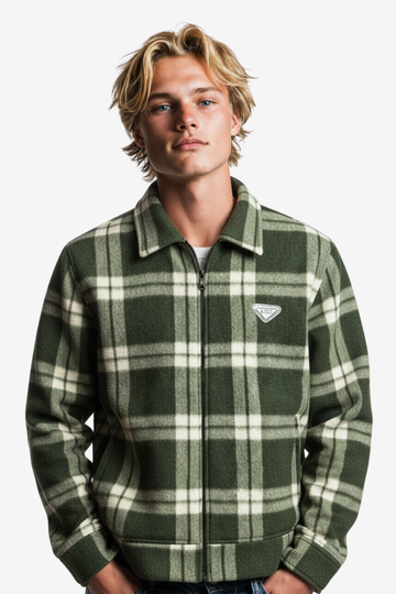 Men’s Plaid Wool Blend Zip Jacket
