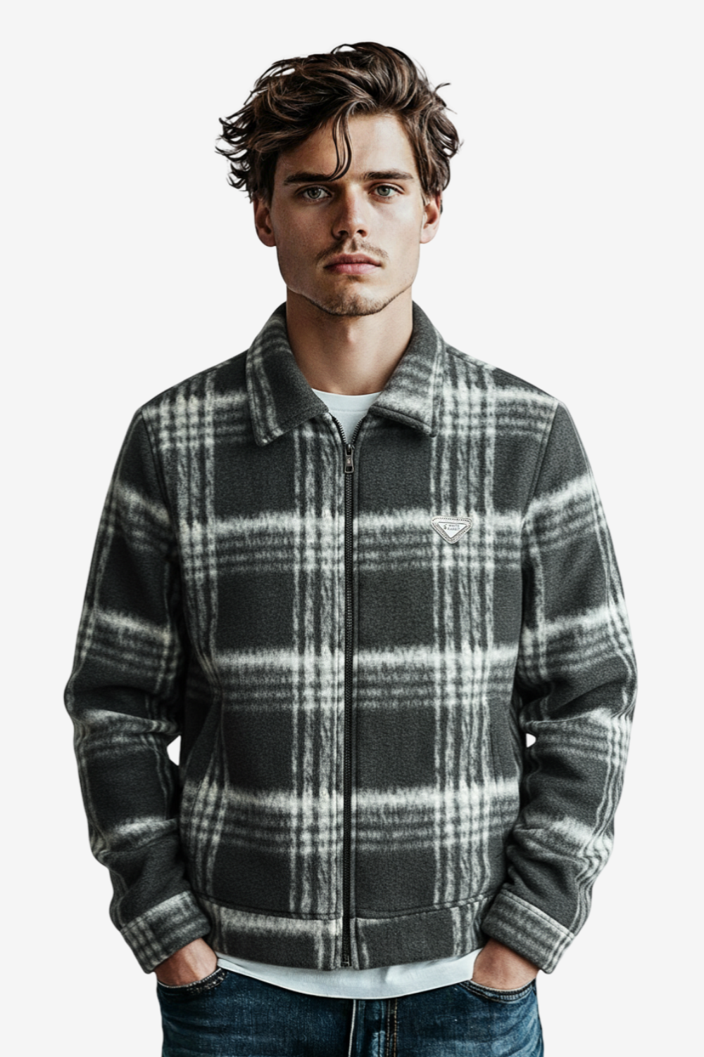 Men’s Plaid Wool Blend Zip Jacket