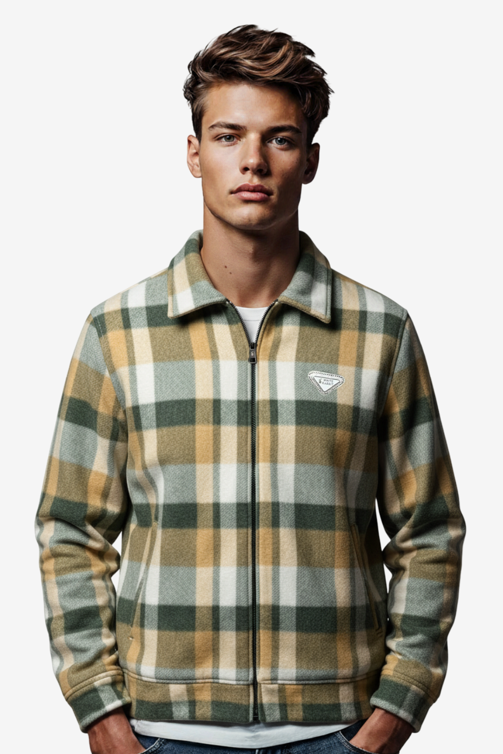 Men’s Plaid Wool Blend Zip Jacket