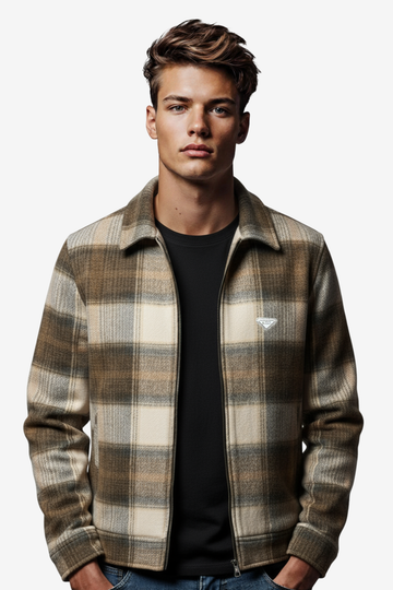 Men’s Plaid Wool Blend Zip Jacket