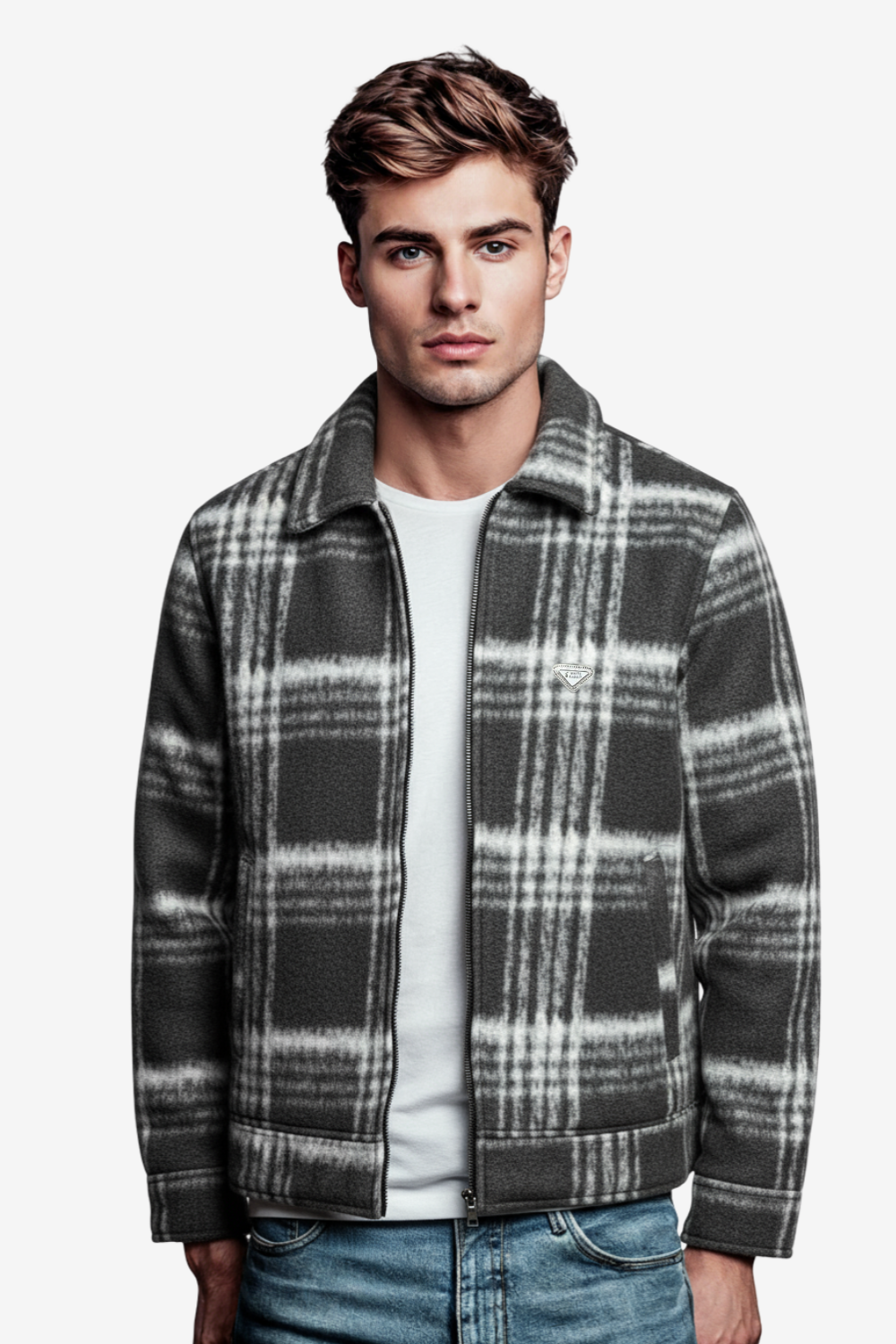 Men’s Plaid Wool Blend Zip Jacket