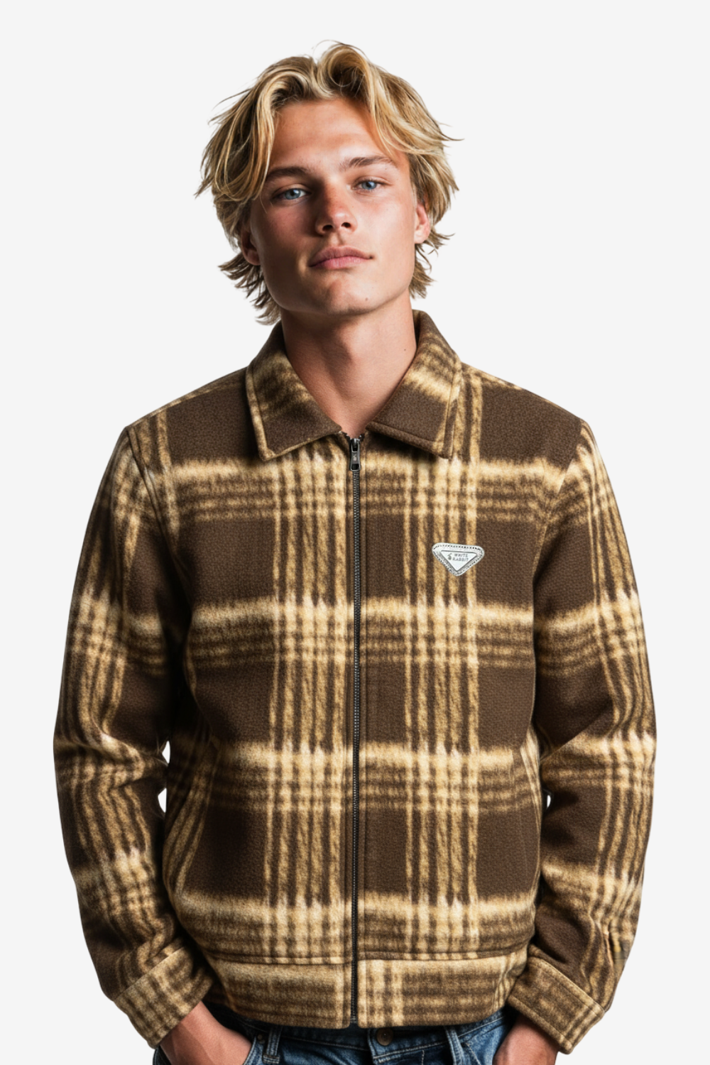 Men’s Plaid Wool Blend Zip Jacket