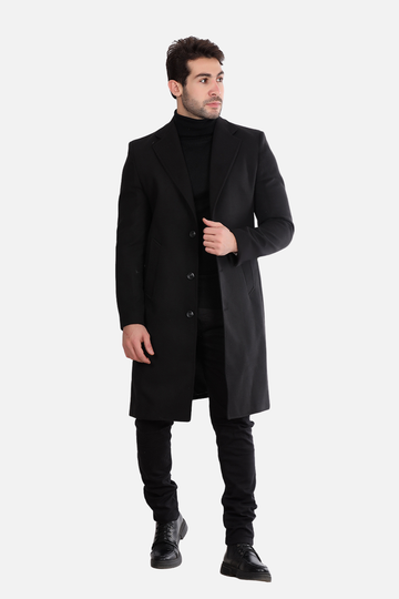 Classic Coat With Slanted Pockets Wool Coat-Black