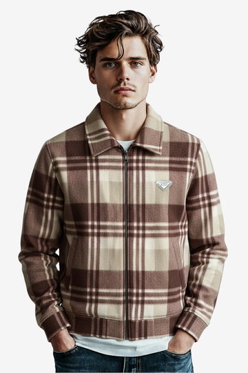 Men’s Plaid Wool Blend Zip Jacket
