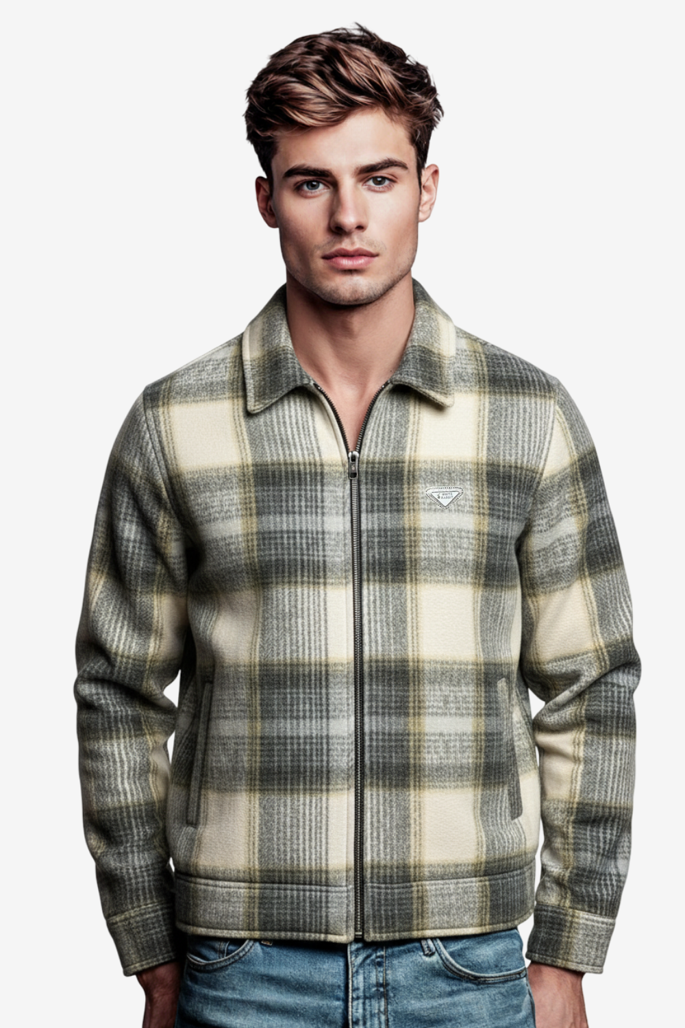 Men’s Plaid Wool Blend Zip Jacket