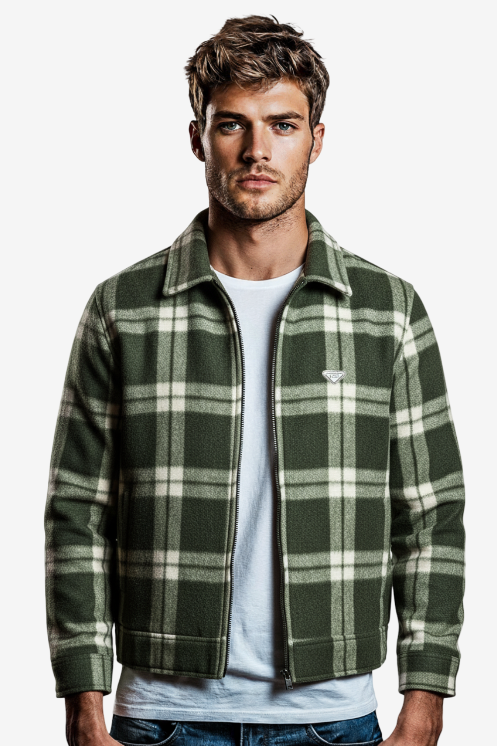 Men’s Plaid Wool Blend Zip Jacket
