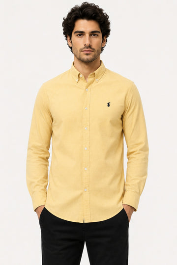 Front Buttoned Down Textured Men Shirt - Yellow