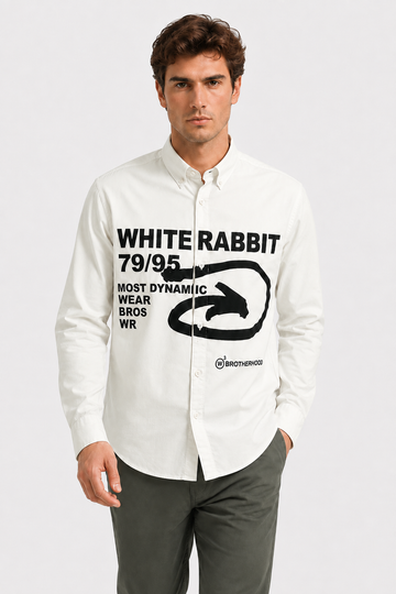 White Rabbit Turn Down Collar Long Sleeves Printed Shirt