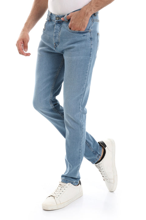 Slim Fit Solid Cottton Jeans - Greenish Blue