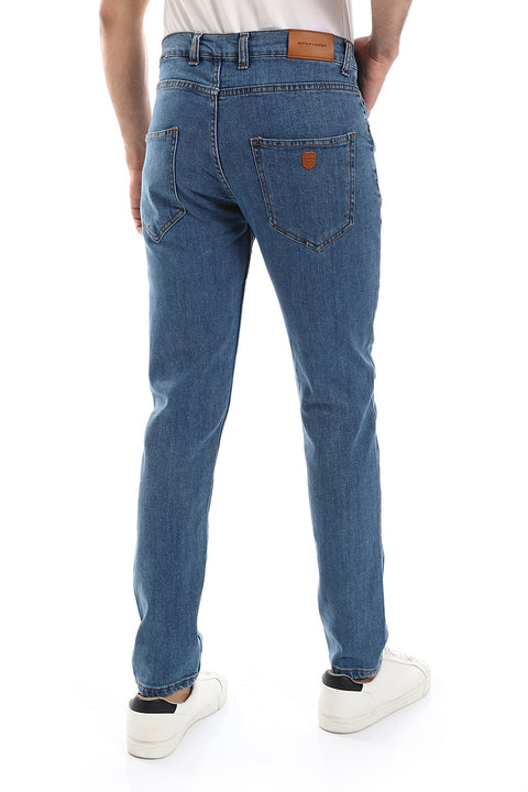  بنطلون جينز قطني سادة بقصّة سليم - جينز أزرق
