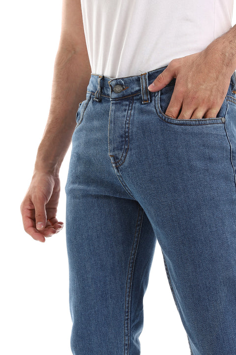 Slim Fit Solid Cottton Jeans - Blue Jeans