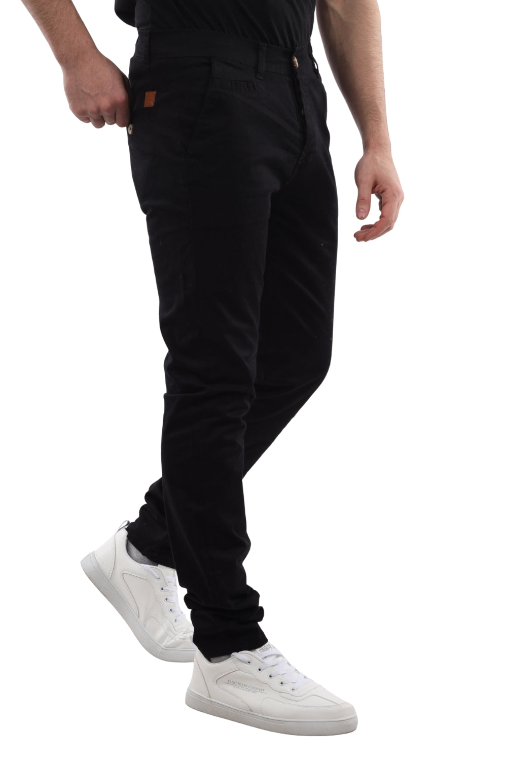 Slash Pockets Regular Fit Plain Gabardine Pants -Black