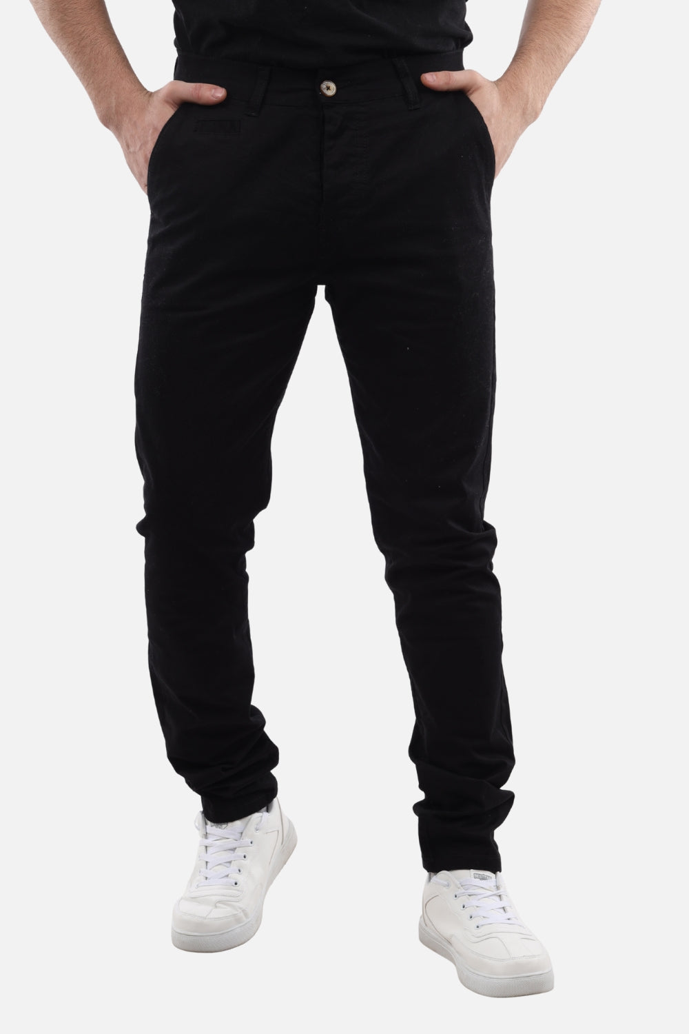 Slash Pockets Regular Fit Plain Gabardine Pants -Black