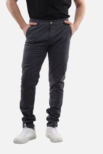 Slash Pockets Regular Fit Plain Gabardine Pants -Grey