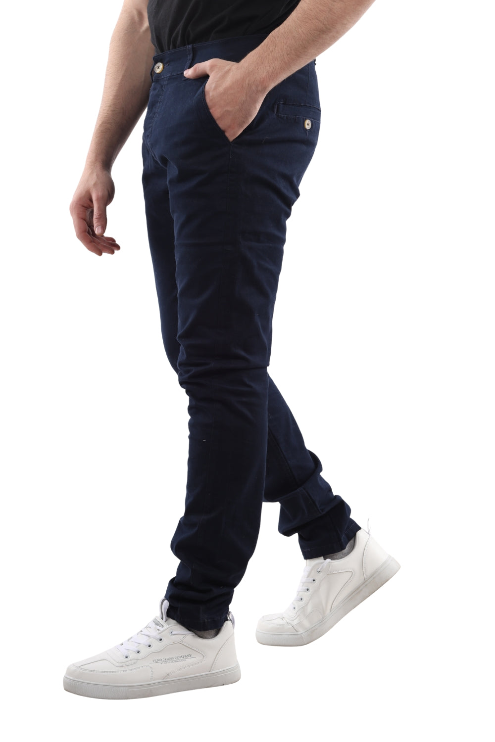 Slash Pockets Regular Fit Plain Gabardine Pants -Navy