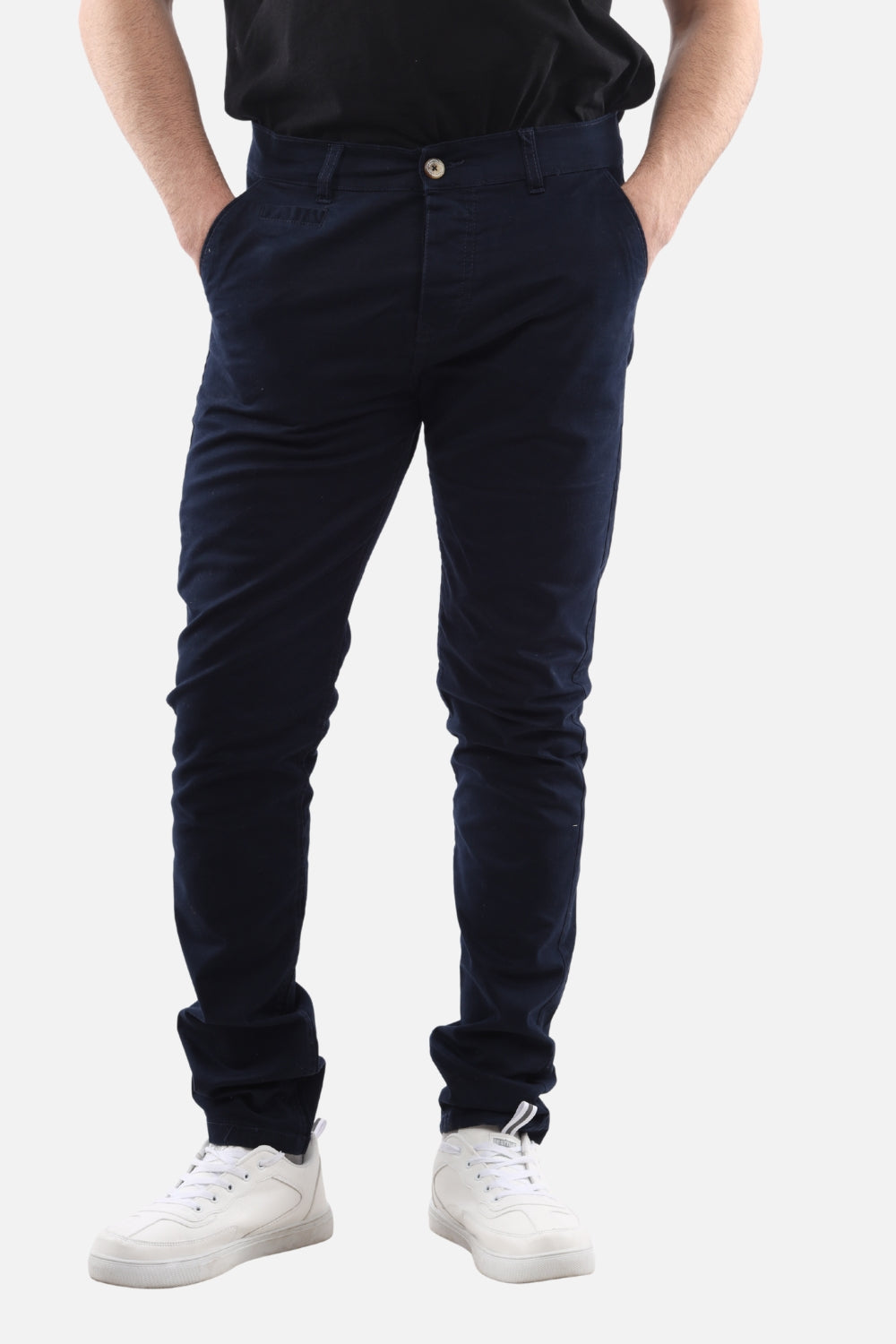 Slash Pockets Regular Fit Plain Gabardine Pants -Navy