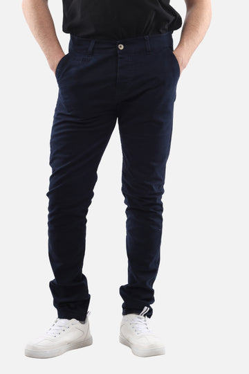 Slash Pockets Regular Fit Plain Gabardine Pants -Navy