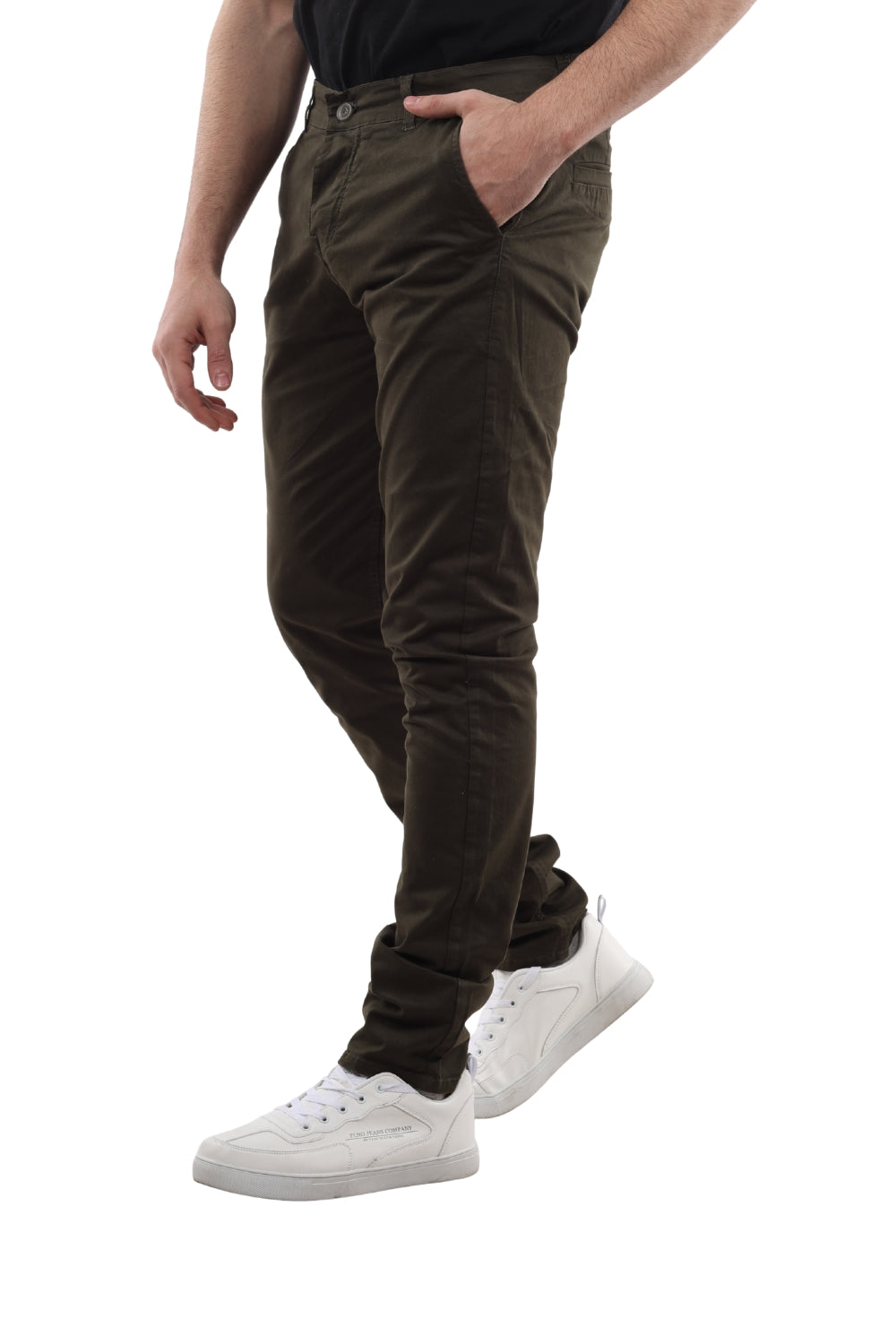 Slash Pockets Regular Fit Plain Gabardine Pants-Olive