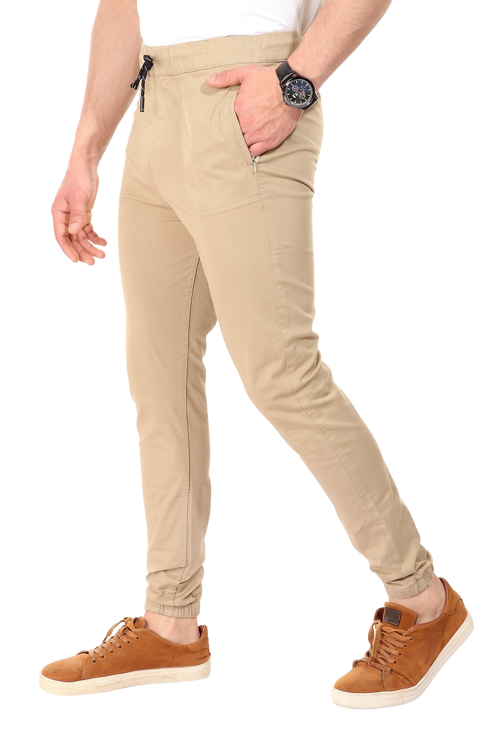 jebarden -Side Zipped Pockets Dark Beige Pants